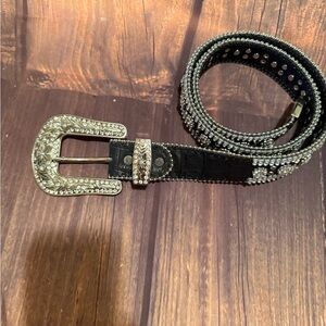 Western Rhinestone Belt-Black genuine leather crystal studded belt 39”long.